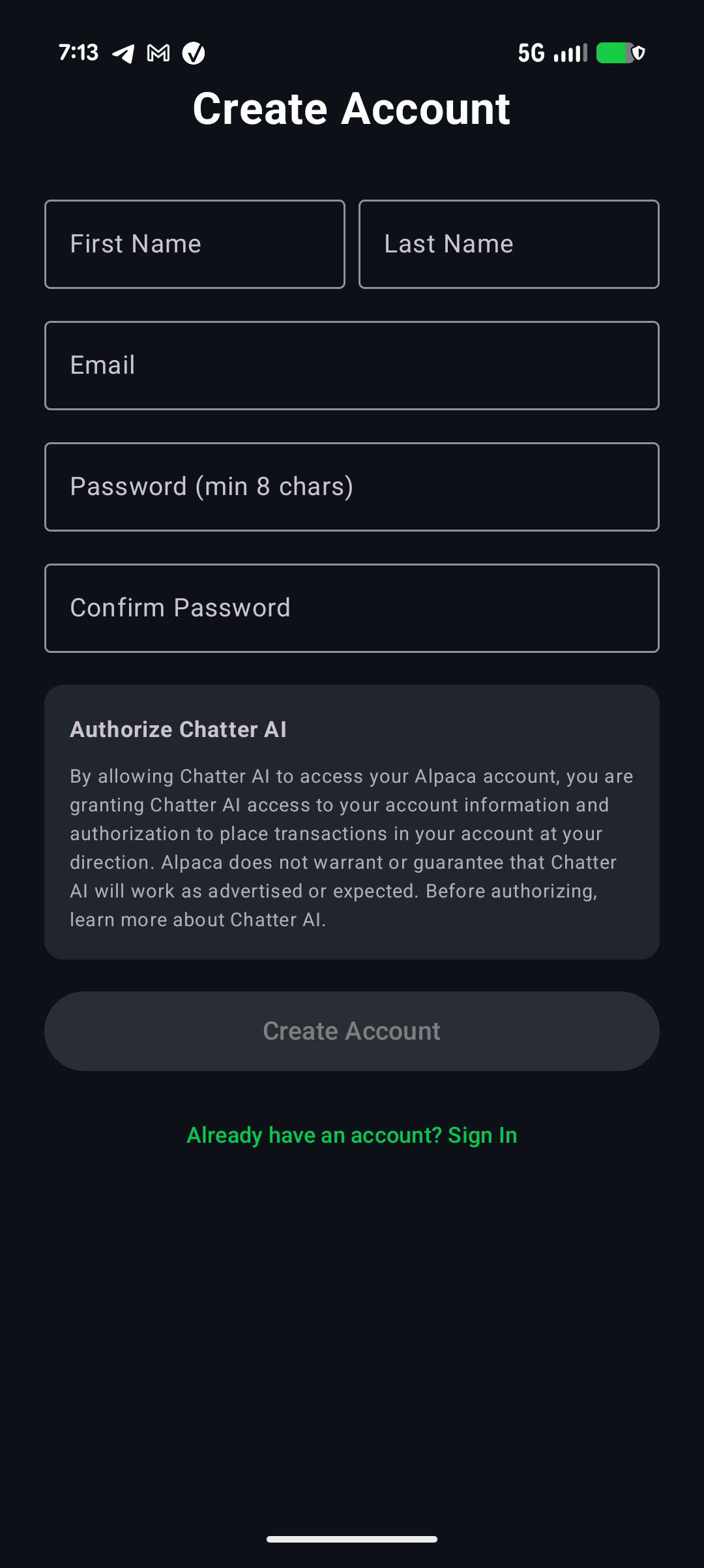 Authorization Disclosure Screen